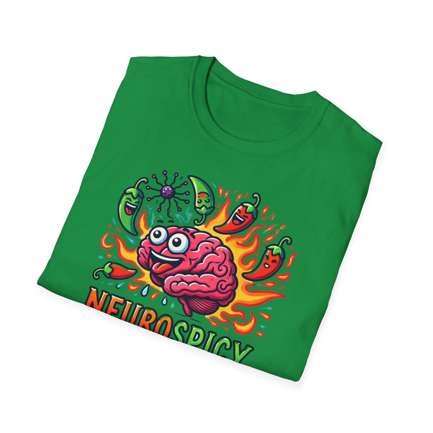 T-shirt "Brain on Fire: Too Spicy to Be Normal!" - Unisex Softstyle T-Shirt