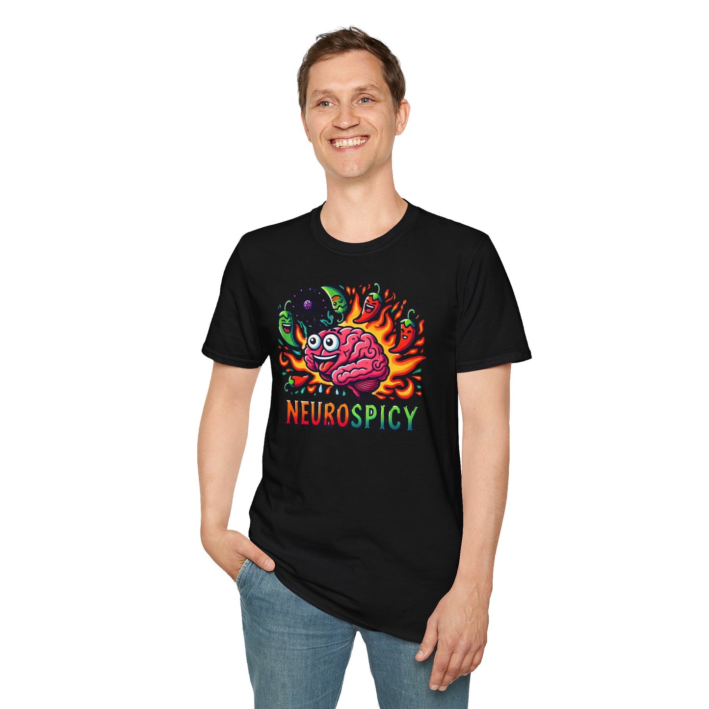 T-shirt "Brain on Fire: Too Spicy to Be Normal!" - Unisex Softstyle T-Shirt