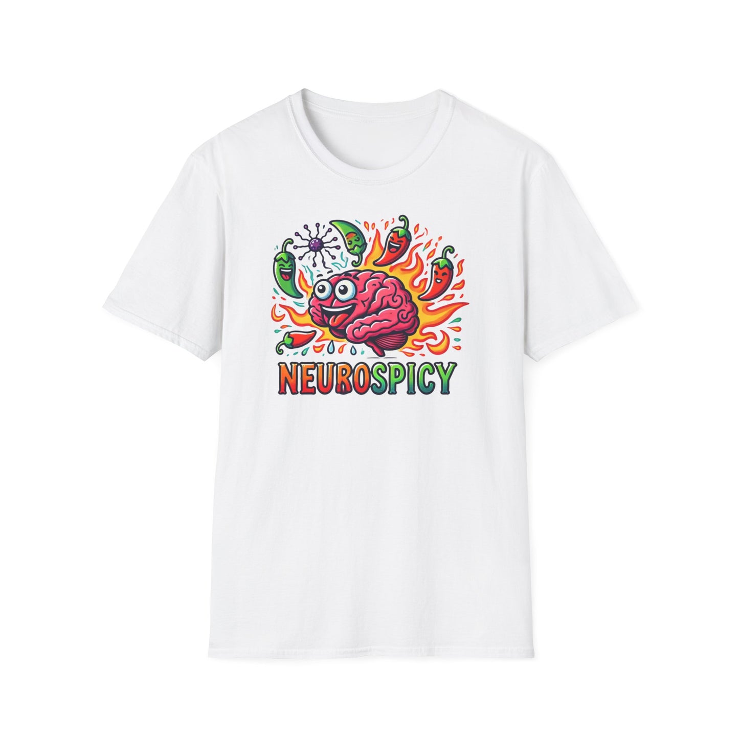 T-shirt "Brain on Fire: Too Spicy to Be Normal!" - Unisex Softstyle T-Shirt