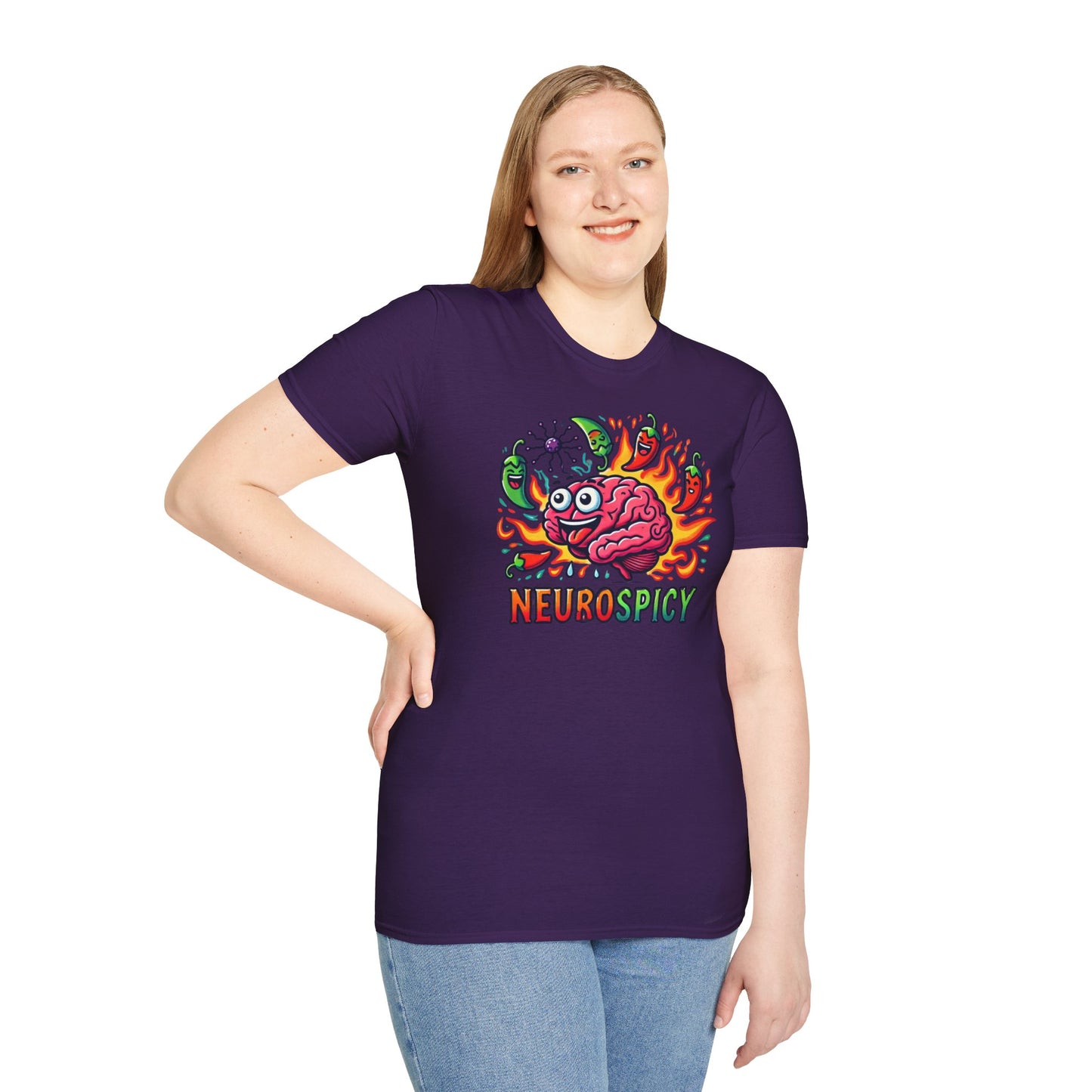 T-shirt "Brain on Fire: Too Spicy to Be Normal!" - Unisex Softstyle T-Shirt