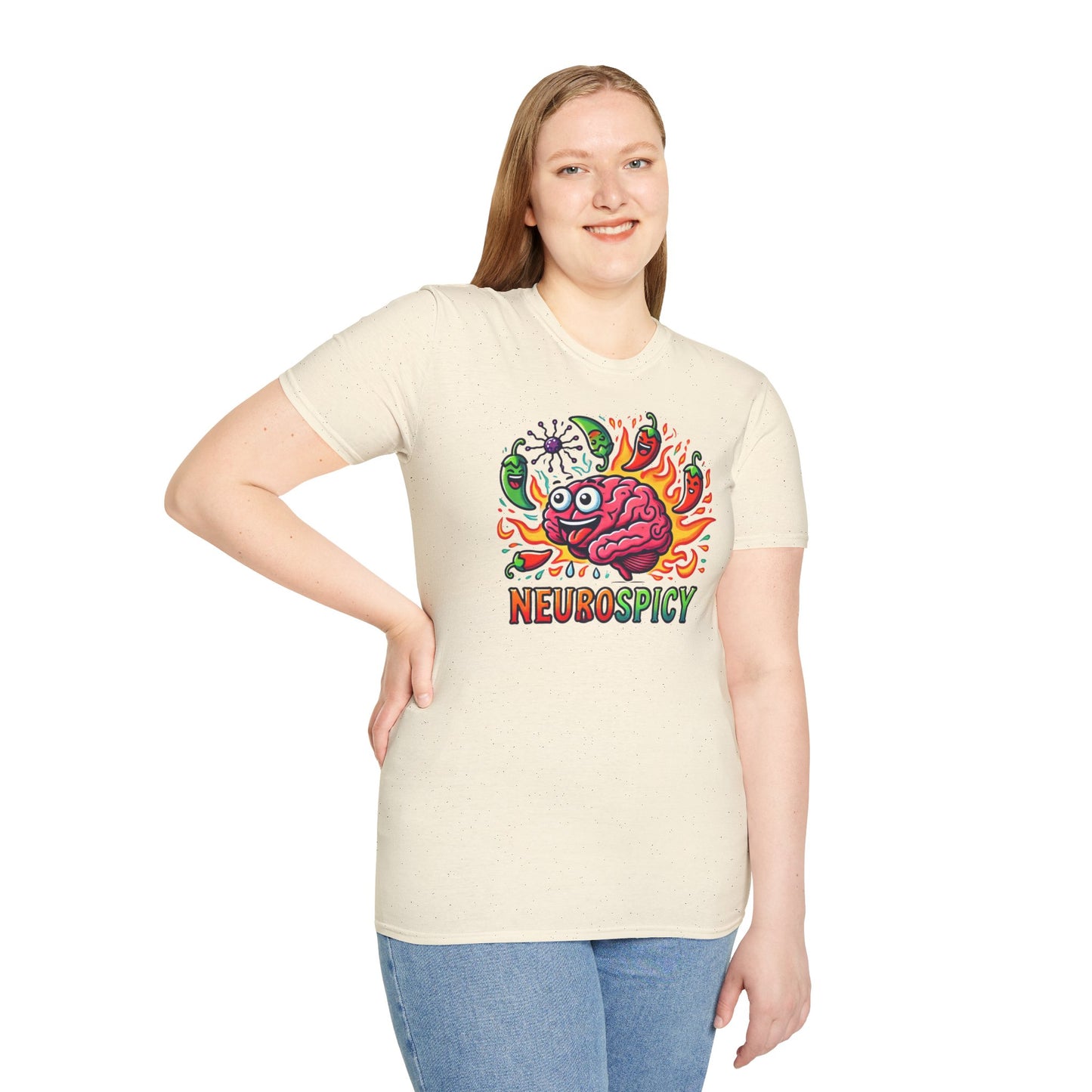 T-shirt "Brain on Fire: Too Spicy to Be Normal!" - Unisex Softstyle T-Shirt