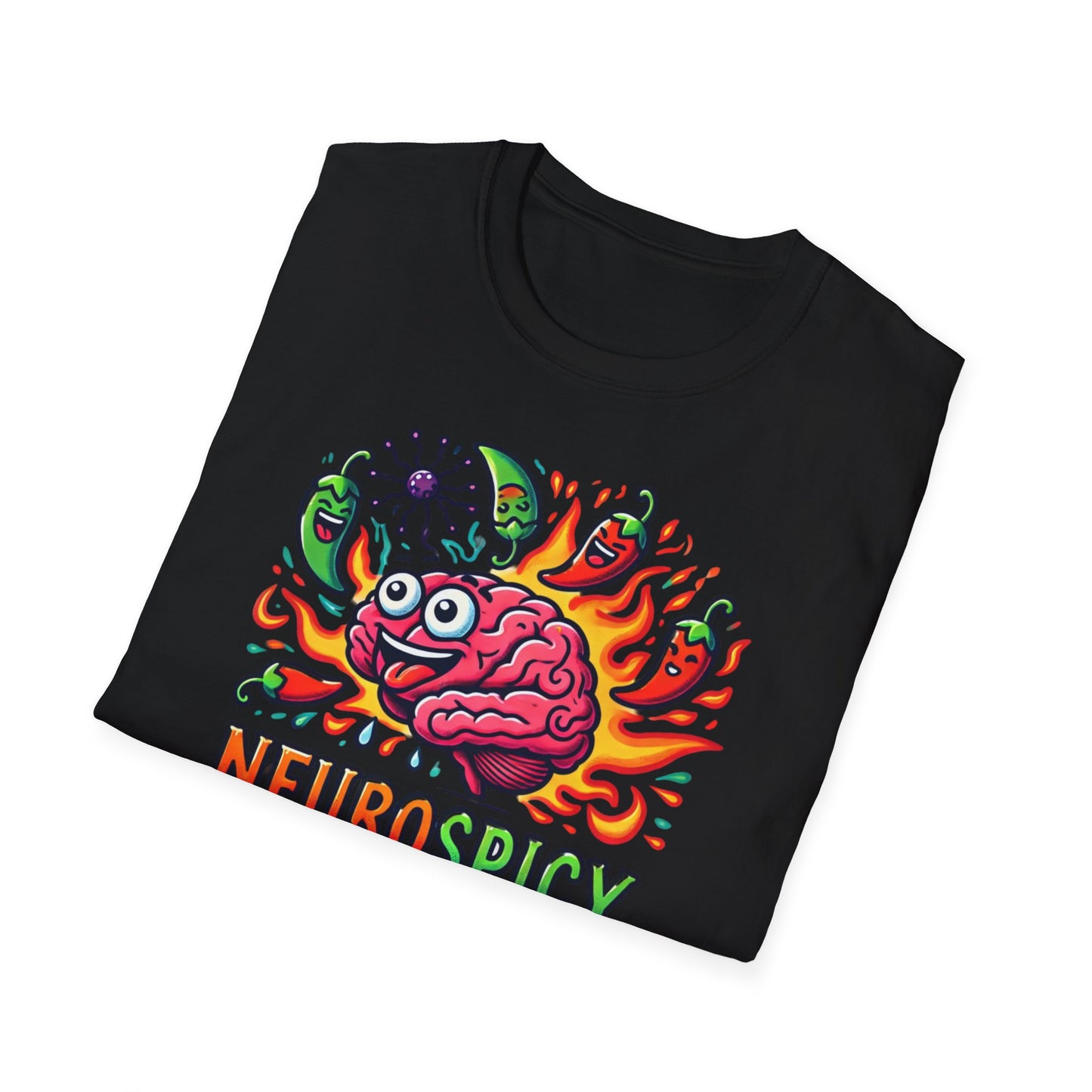 T-shirt "Brain on Fire: Too Spicy to Be Normal!" - Unisex Softstyle T-Shirt