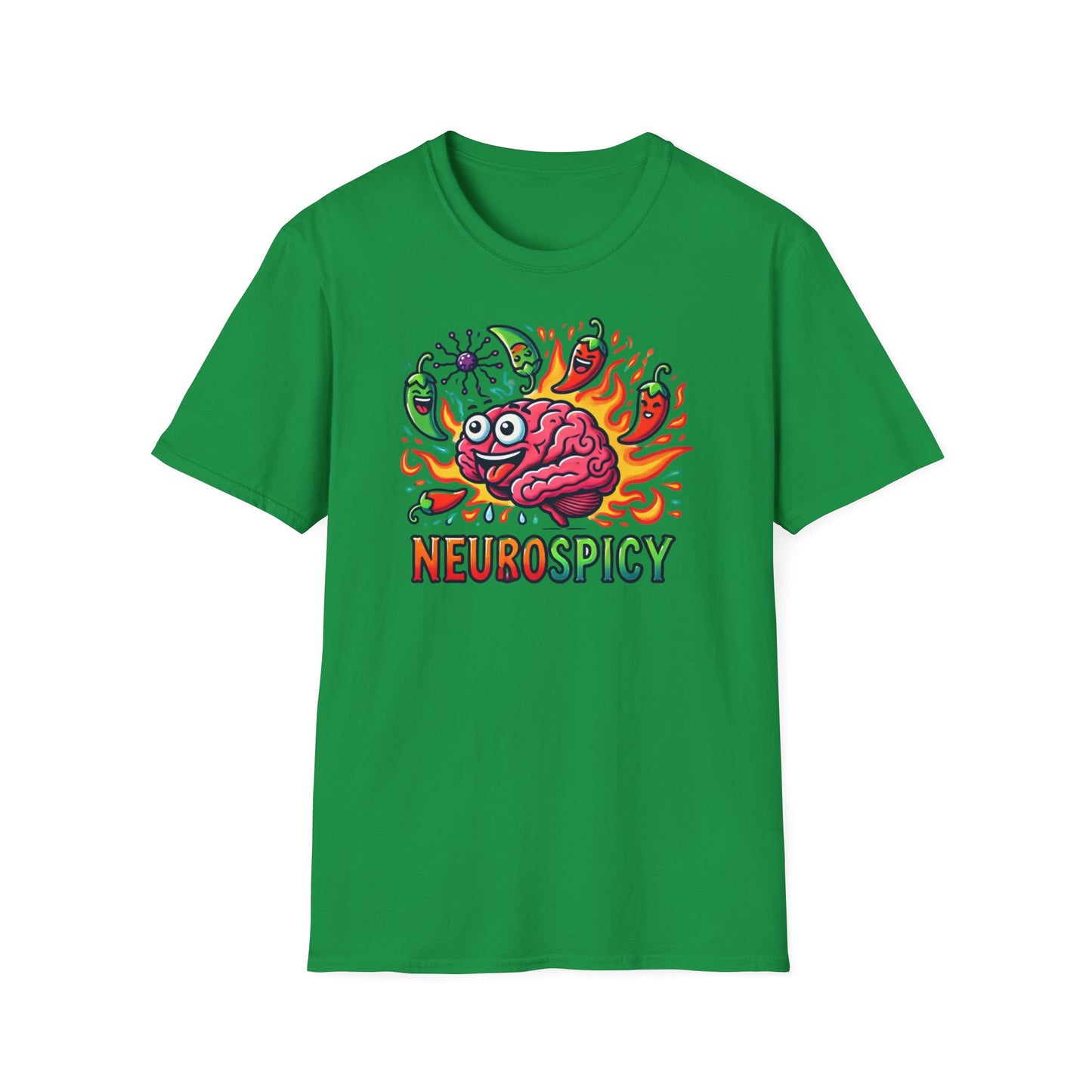 T-shirt "Brain on Fire: Too Spicy to Be Normal!" - Unisex Softstyle T-Shirt