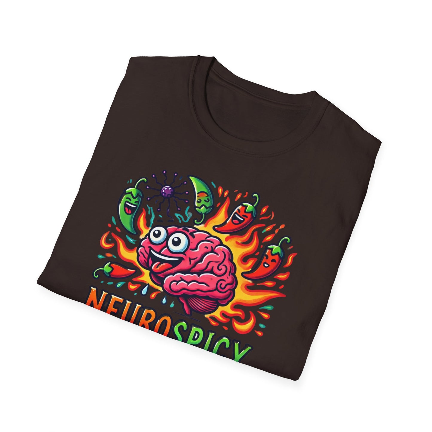 T-shirt "Brain on Fire: Too Spicy to Be Normal!" - Unisex Softstyle T-Shirt