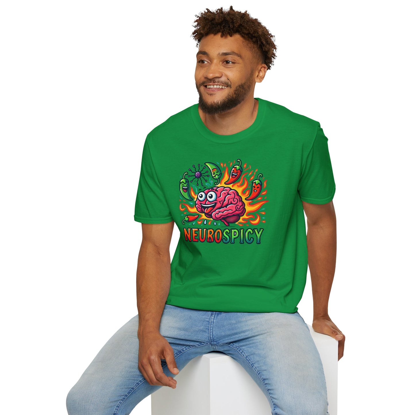 T-shirt "Brain on Fire: Too Spicy to Be Normal!" - Unisex Softstyle T-Shirt