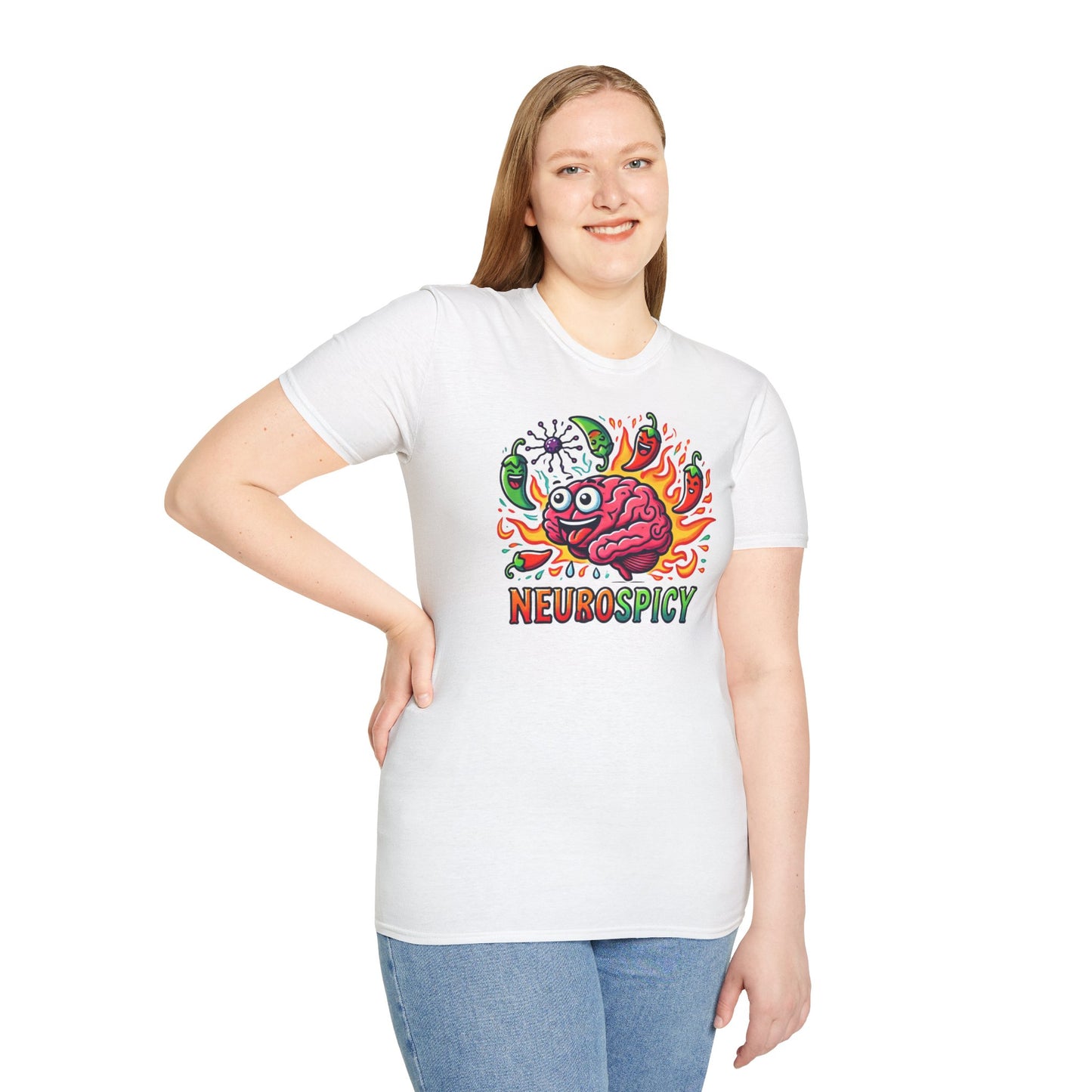 T-shirt "Brain on Fire: Too Spicy to Be Normal!" - Unisex Softstyle T-Shirt