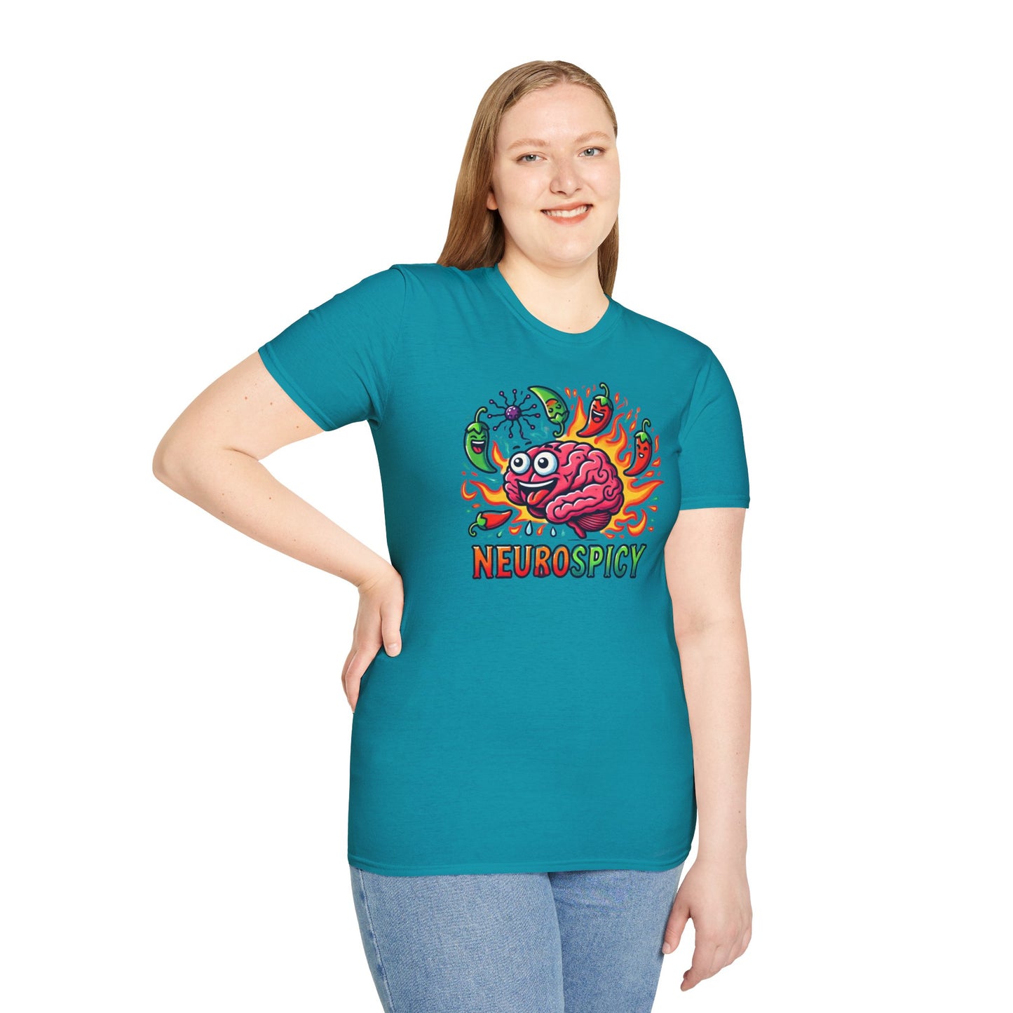 T-shirt "Brain on Fire: Too Spicy to Be Normal!" - Unisex Softstyle T-Shirt