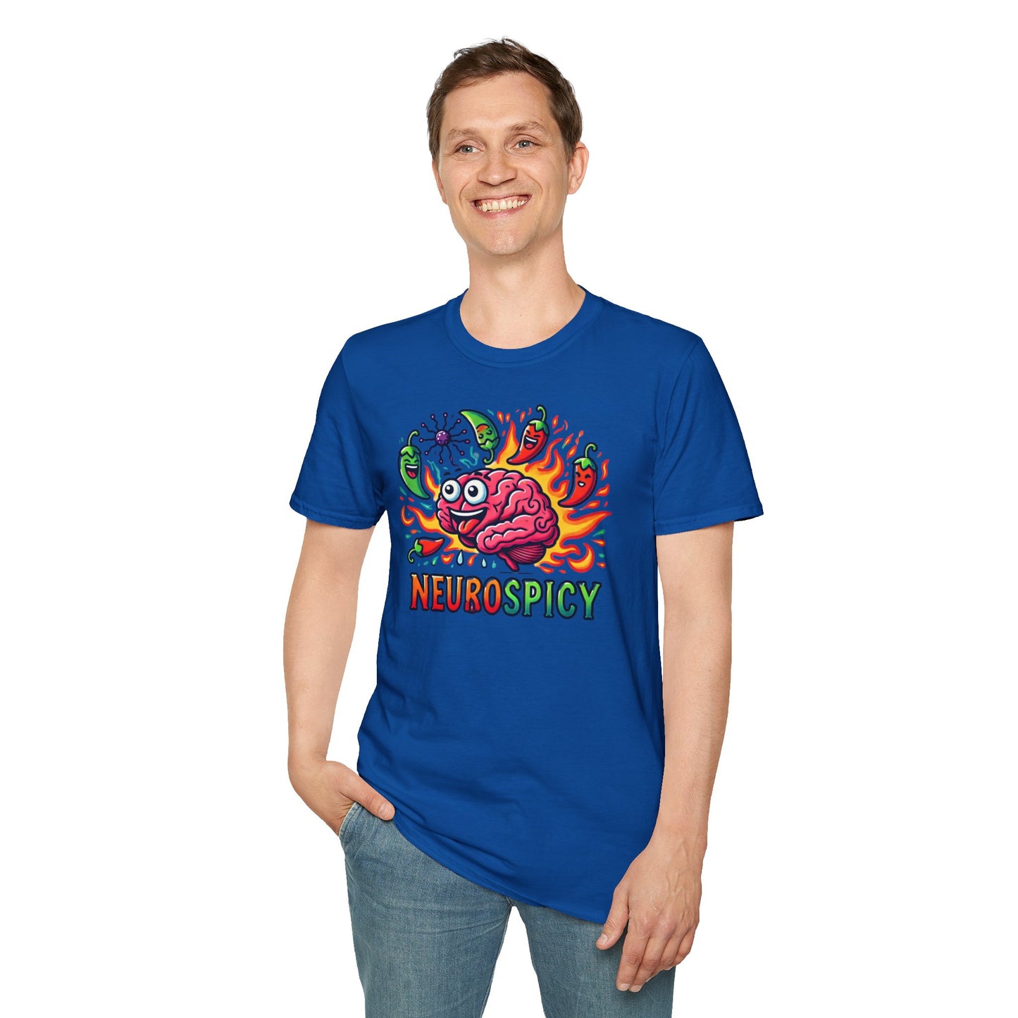 T-shirt "Brain on Fire: Too Spicy to Be Normal!" - Unisex Softstyle T-Shirt