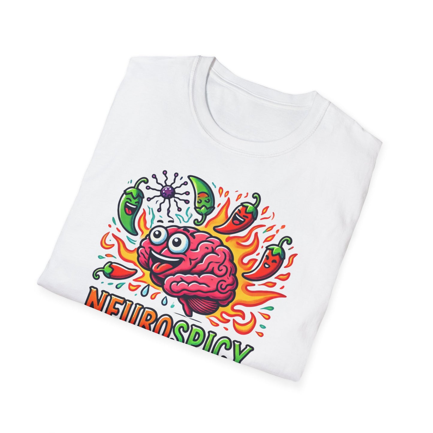 T-shirt "Brain on Fire: Too Spicy to Be Normal!" - Unisex Softstyle T-Shirt