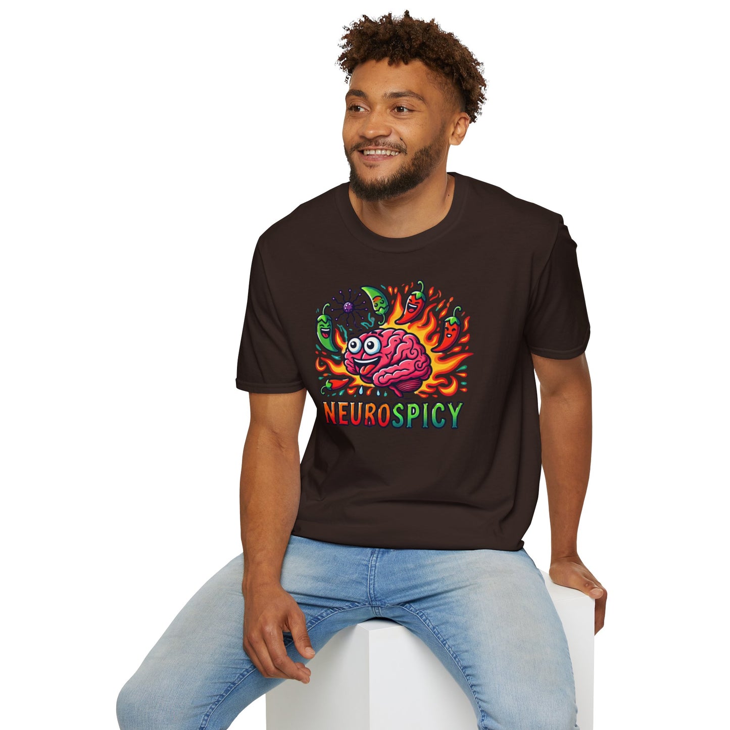 T-shirt "Brain on Fire: Too Spicy to Be Normal!" - Unisex Softstyle T-Shirt