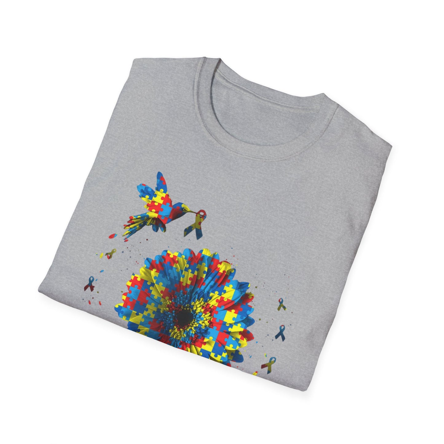 T-shirt "Bird Live Love Accept" Autisme - Unisex Softstyle T-Shirt