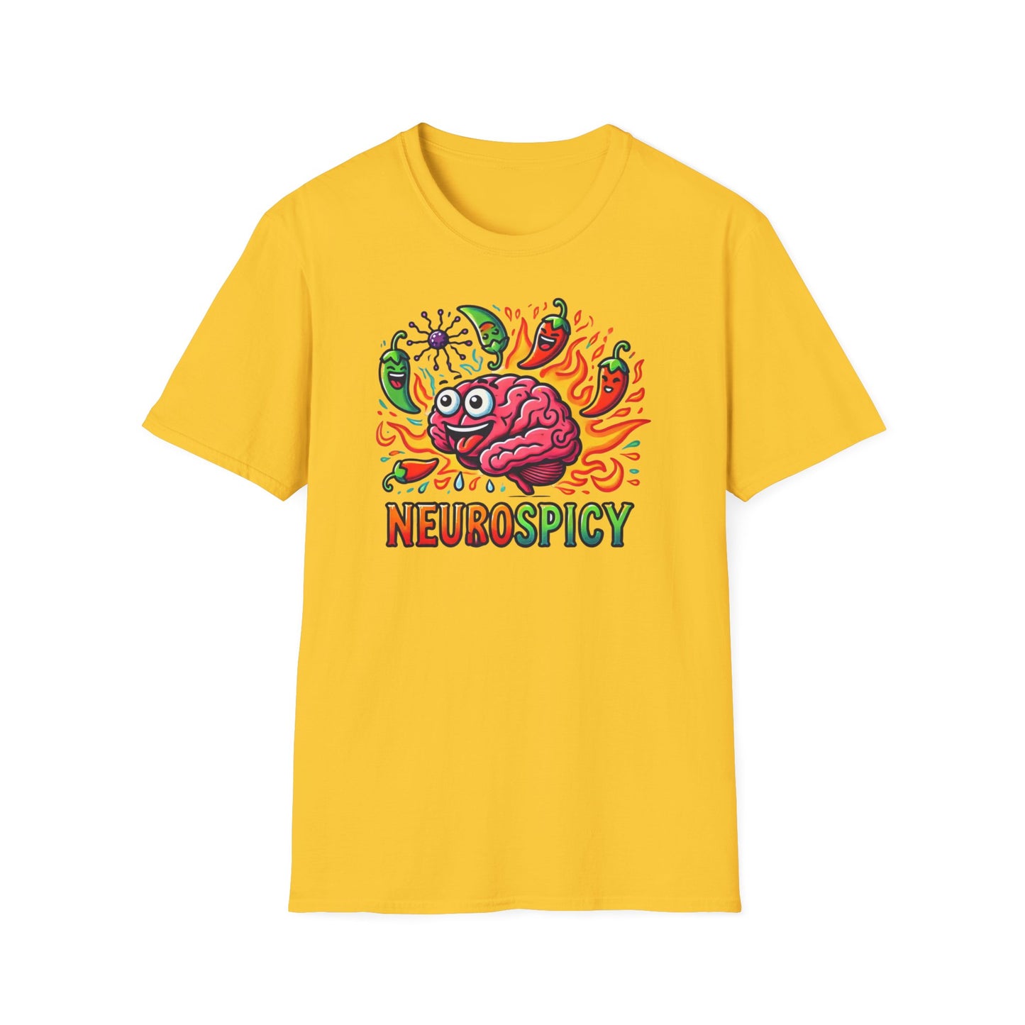 T-shirt "Brain on Fire: Too Spicy to Be Normal!" - Unisex Softstyle T-Shirt