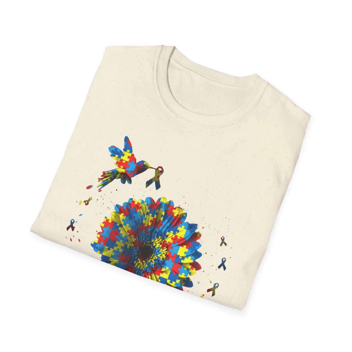 T-shirt "Bird Live Love Accept" Autisme - Unisex Softstyle T-Shirt