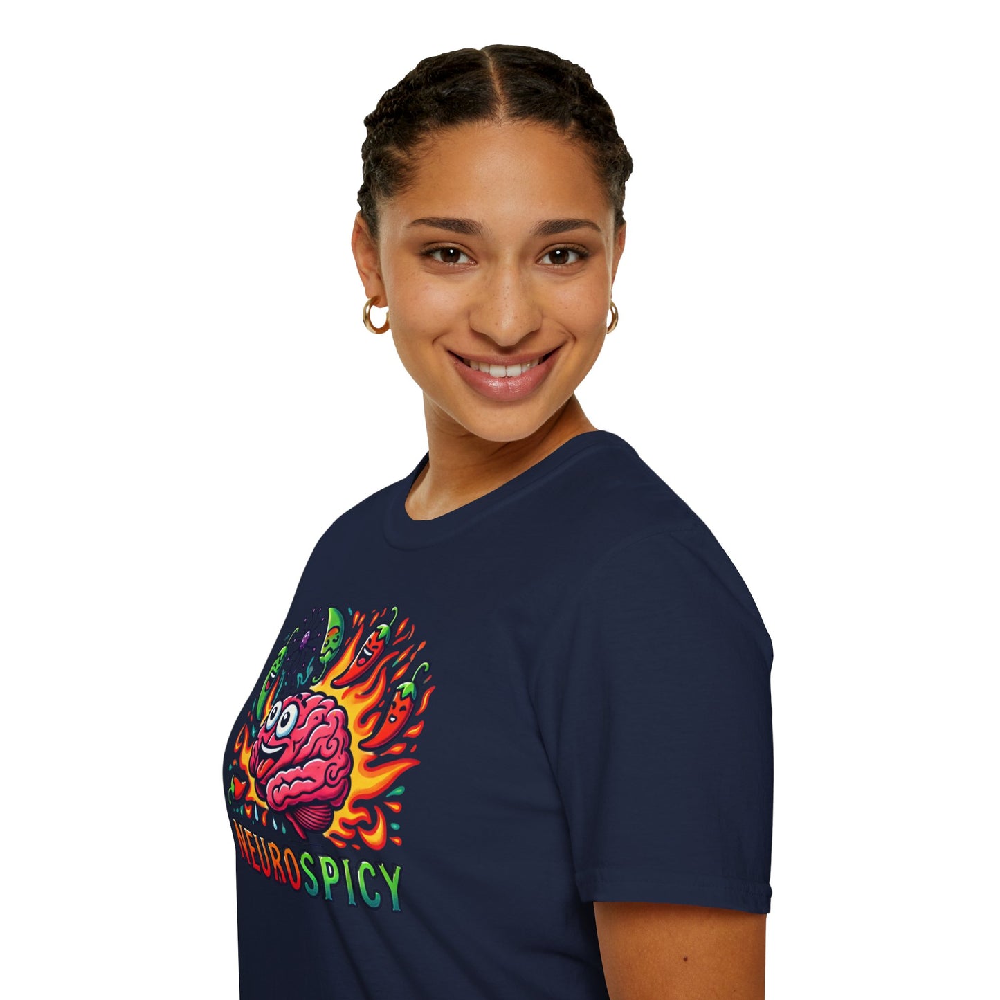 T-shirt "Brain on Fire: Too Spicy to Be Normal!" - Unisex Softstyle T-Shirt