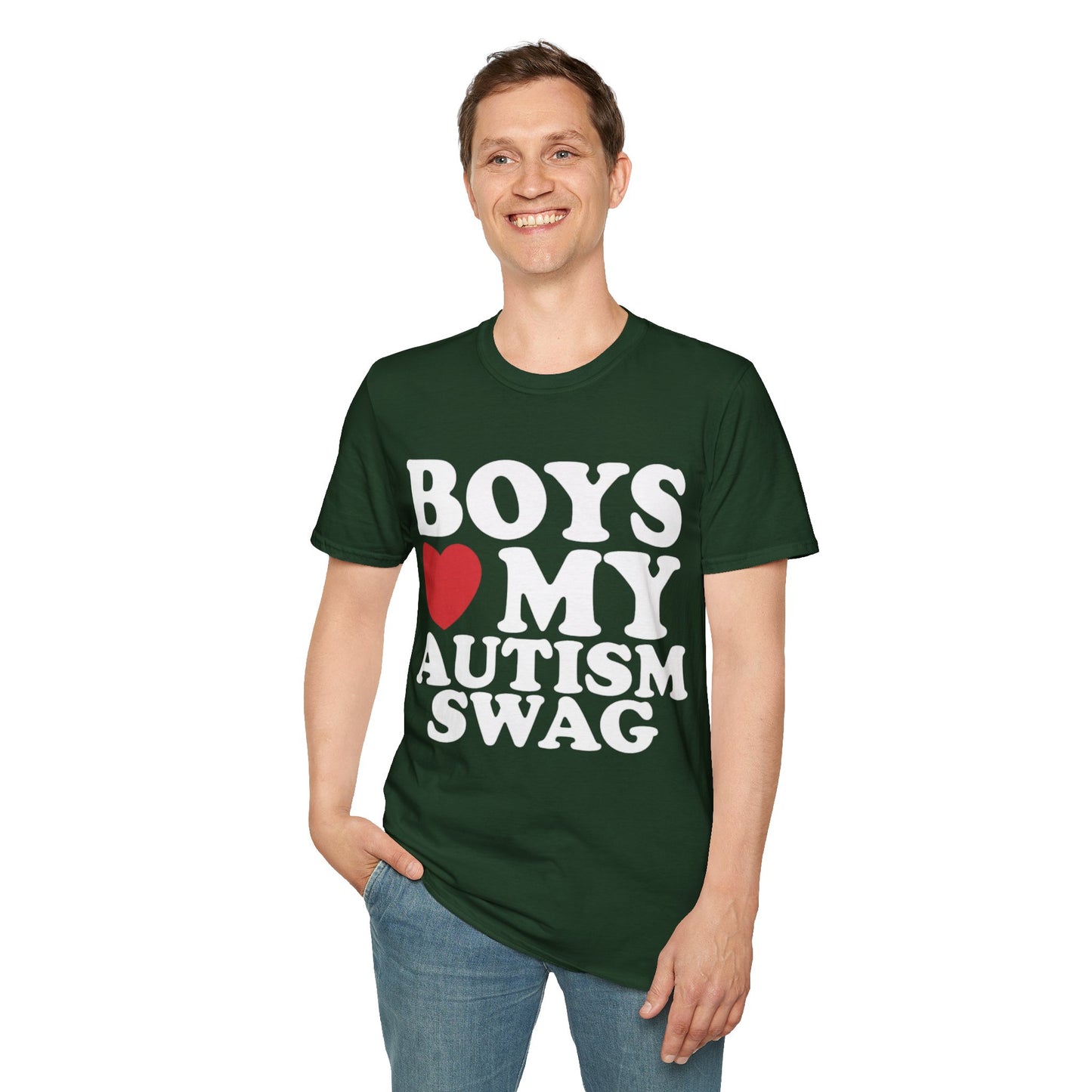 T-shirt "Boys love my autism swag" - Unisex Softstyle T-Shirt